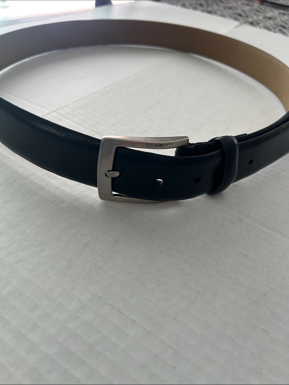 Cole Haan Men's Black Leather Belt with Silver Buckle